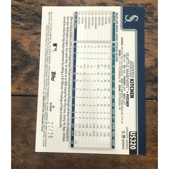 2025 Topps Update Orange Diamante #US320 Austin Kitchen RC 22/25 - Picture 2 of 3